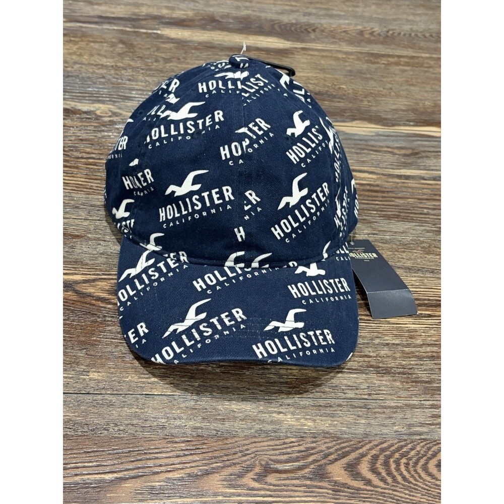 Hollister Co All Over Print Spellout Blue/White California Strapback Hat - NWT